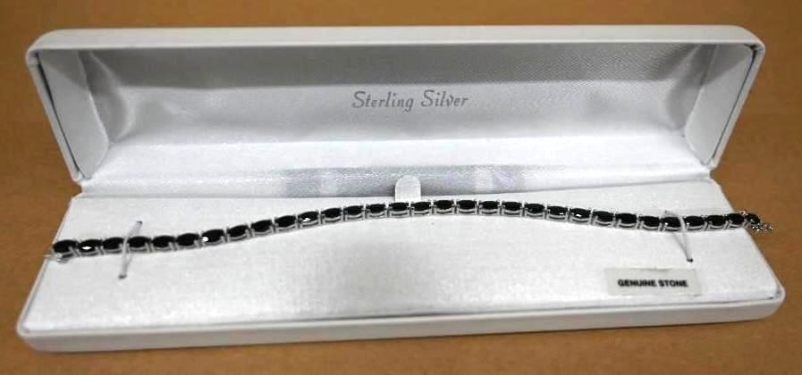 Sterling Silver Bracelet with Black Polished Stones