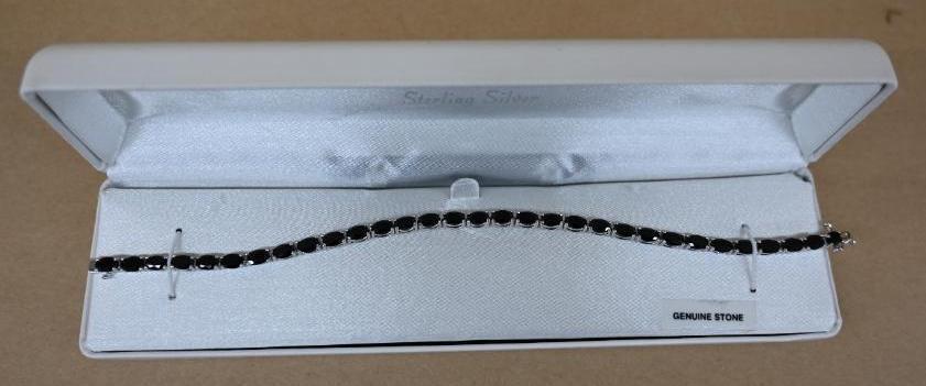 Sterling Silver Bracelet with Black Polished Stones