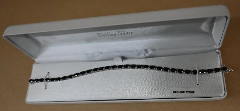 Sterling Silver Bracelet with Black Polished Stones