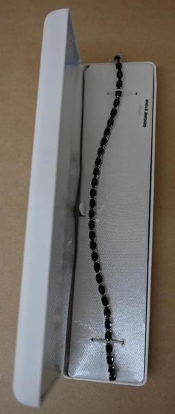Sterling Silver Bracelet with Black Polished Stones