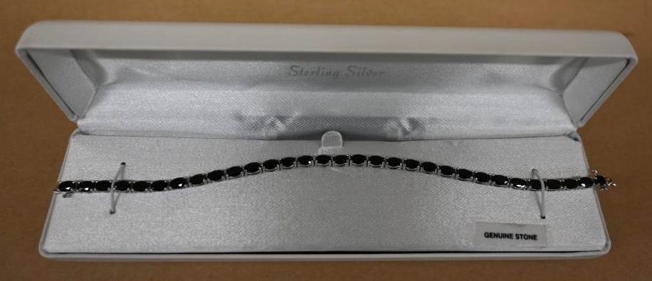 Sterling Silver Bracelet with Black Polished Stones