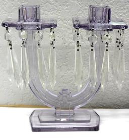 Pair of Excellent Purple-Tinted Heisey Art Deco Candlesticks with Chandelier Crystals