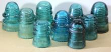 Nine Colored Glass Hemingray Insulators