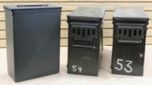 Three Large Metal Military Ammo Cans