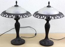 Pair of Metal and Glass Table Lamps