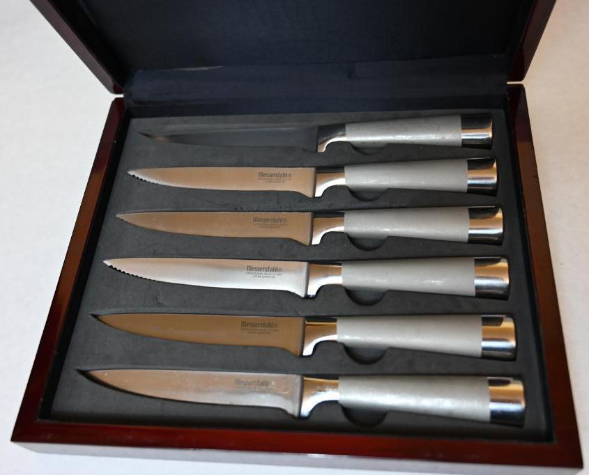 Six Messerstahl Steak Knives with Box