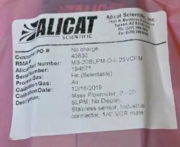 Alicat model MS-20 SLPM Mass Flow Meter