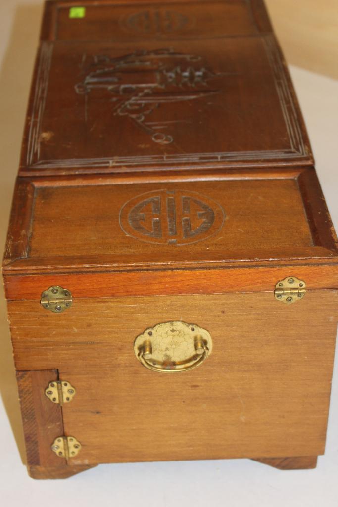 Great Asian-Style Wood Jewelry Box with Multiple Compartments
