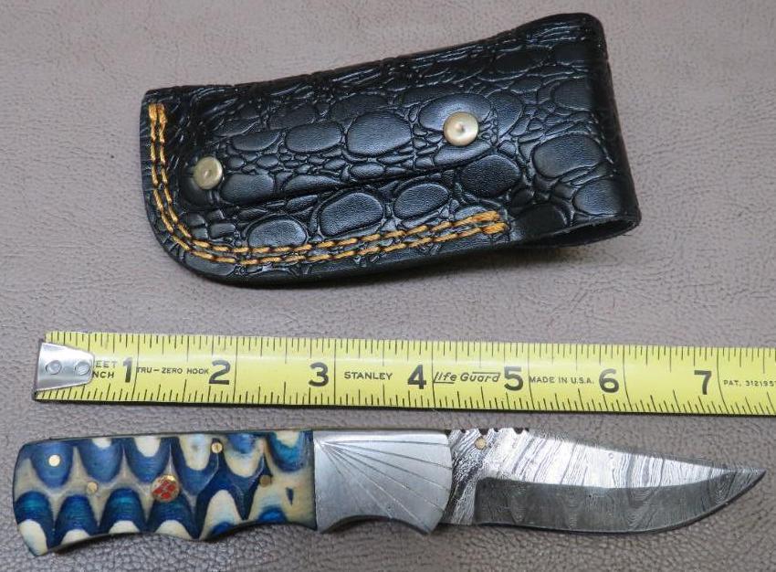 Damascus Pattern Lock Back Folding Knife