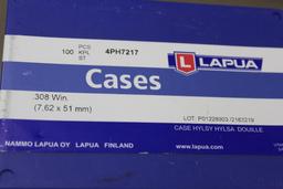 Unopened Box of 100 Lapua .308 Win Cases