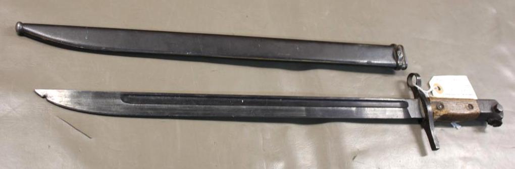 Rare Type 30 WWII Bayonet and Scabbard with Damaged Pommel from Bullet Strike