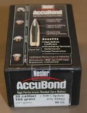 Box of 50 Nosler AccuBond 30 Cal High Performance Spitzer Bullets for Reloading