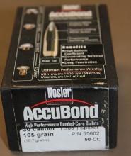 Box of 50 Nosler AccuBond 30 Cal High Performance Spitzer Bullets for Reloading