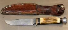Kronenkrebs Stag Handle Hunting Knife with Leather Sheath