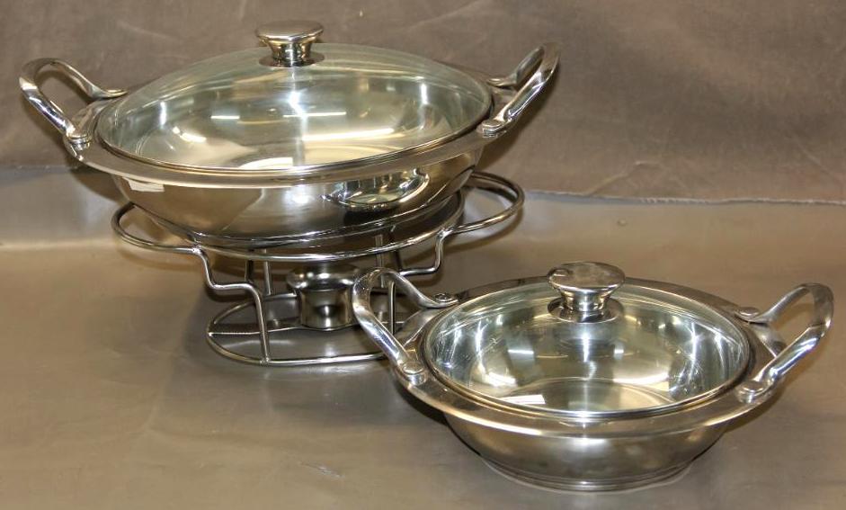 Two Stainless Wolfgang Puck Buffet Servers with Lids