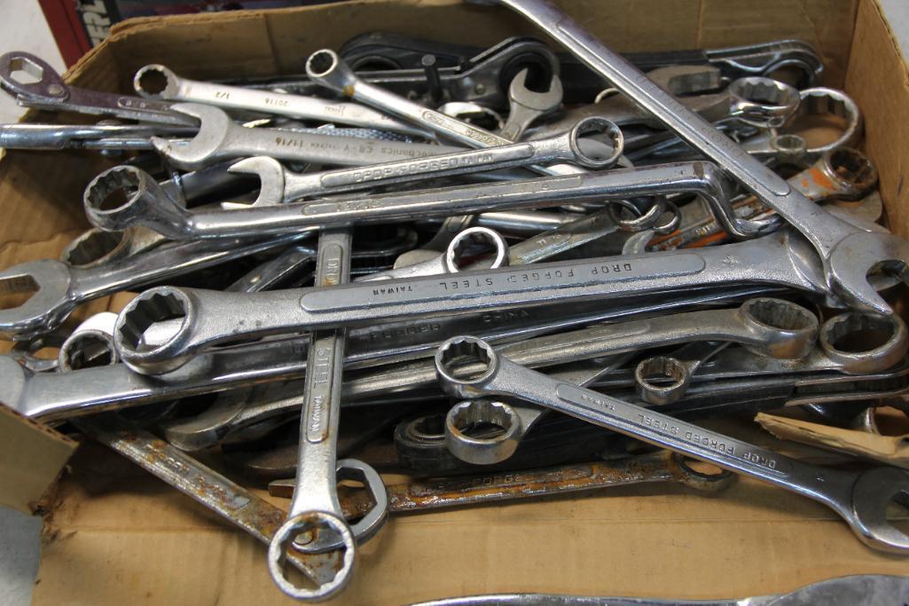 Collection of Wrenches and Other Tools with Metal Toolbox