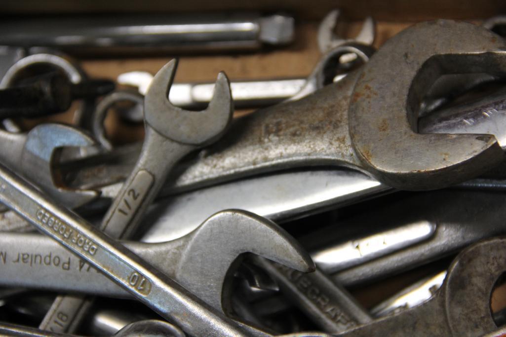 Collection of Wrenches and Other Tools with Metal Toolbox