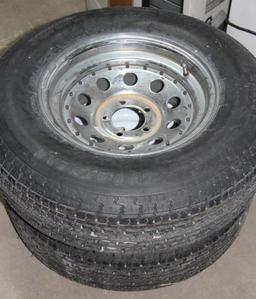 Two ST225/75 R215 Truck Tires on Wheels