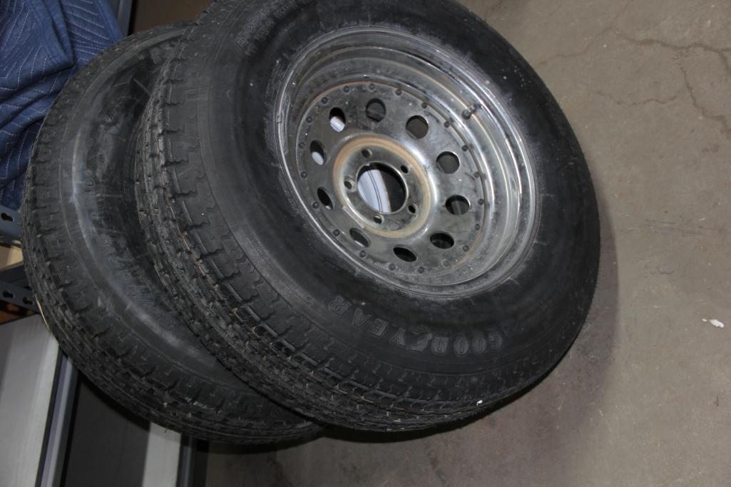 Two ST225/75 R215 Truck Tires on Wheels