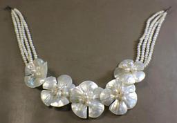 Beautiful Chunky Pearl and Shell Flower Necklace