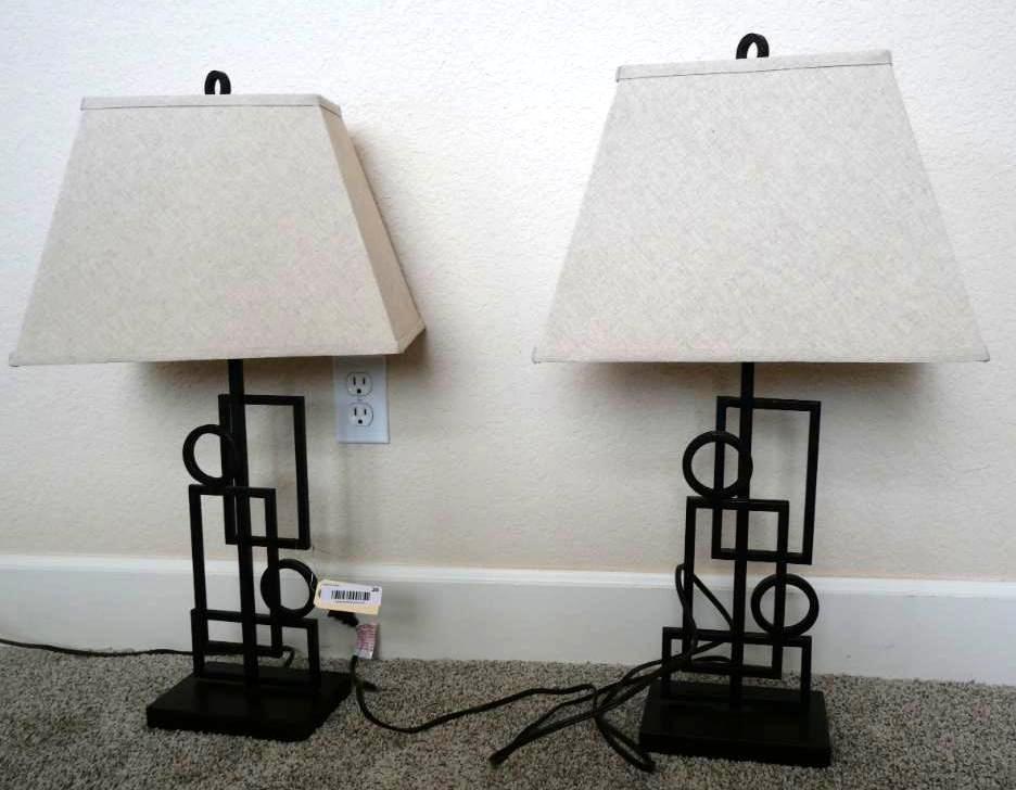 Pair of Modern Industrial Lamps with Shades