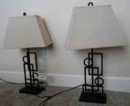 Pair of Modern Industrial Lamps with Shades