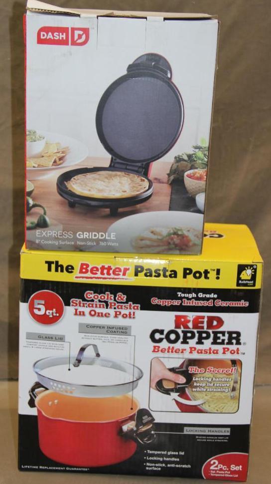 Red Copper 5 Qt. Pasta Pot and Dash 8" Express Griddle