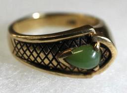 10K Gold Serpent-Style Ring with Jade Tear Drop Stone Setting