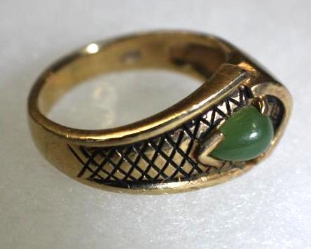10K Gold Serpent-Style Ring with Jade Tear Drop Stone Setting