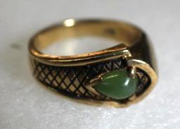 10K Gold Serpent-Style Ring with Jade Tear Drop Stone Setting