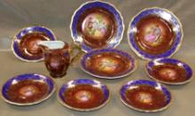 9 Pieces Cobalt and Gold Haviland Bavaria China with Fragonard Painted Images