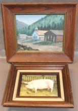 Pair of Small Wood-Framed Artworks