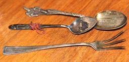 Sterling Souvenir Spoons and Cocktail Fork