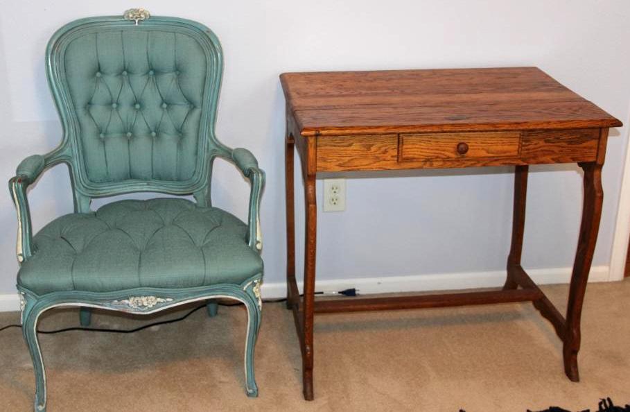 Antique Table and Blue Chair