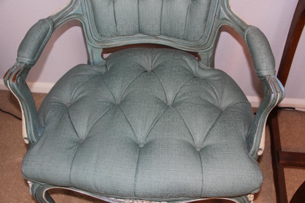 Antique Table and Blue Chair