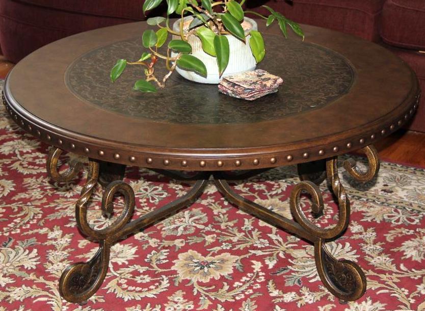 Round Coffee Table with Metal Base