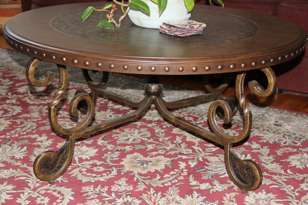 Round Coffee Table with Metal Base