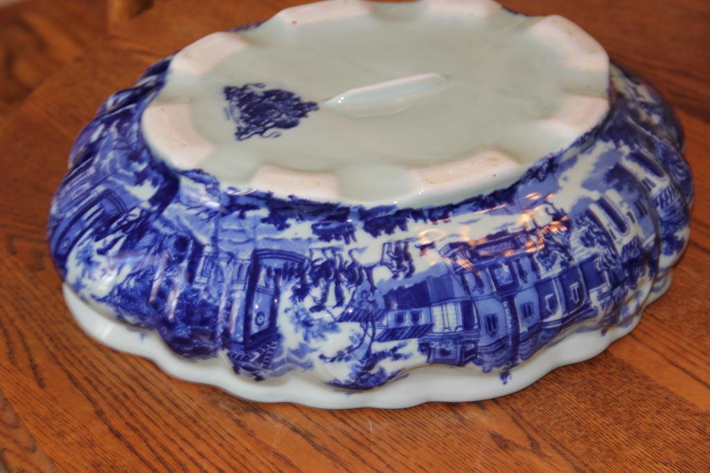 Large Antique Blue Stoneware Bowl Marked Victoria Wass Ironstone
