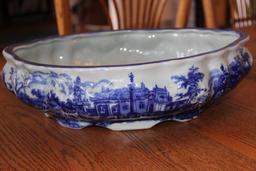 Large Antique Blue Stoneware Bowl Marked Victoria Wass Ironstone