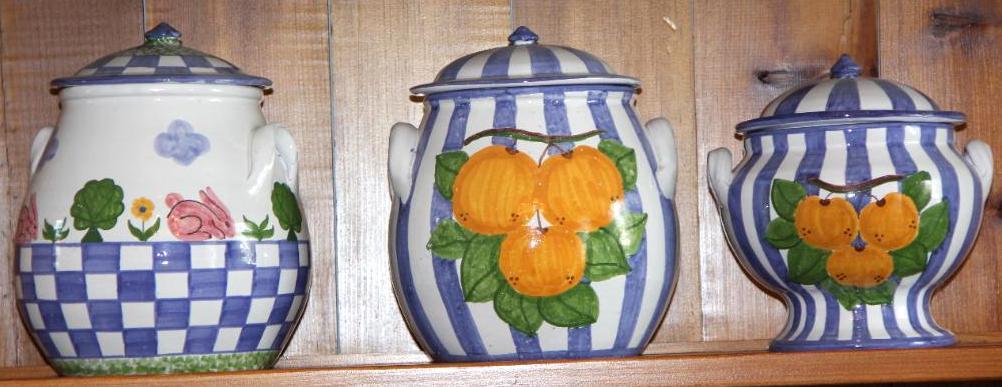 Three Large Hand-Painted Terra Cotta Jars from Zrike Portugal