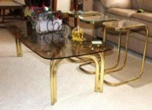 Brass and Glass Coffee Table and Side Tables