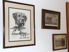 Three Small Framed Dog-Themed Prints