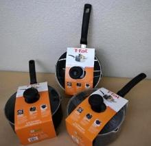 Three 3QT T-Fal Sauce Pans with Lids