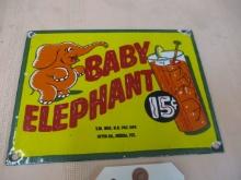 PORCELAIN BABY ELEPHANT SODA SIGN