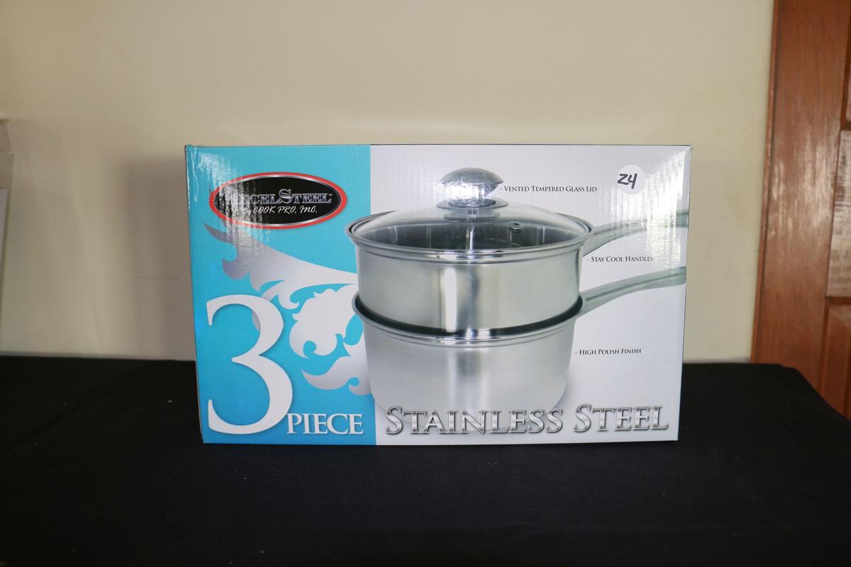 3 PIECE STAINLESS STEEL DOUBLE BOILER