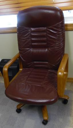 custom built mahogany desk and credenza. Leather office chair