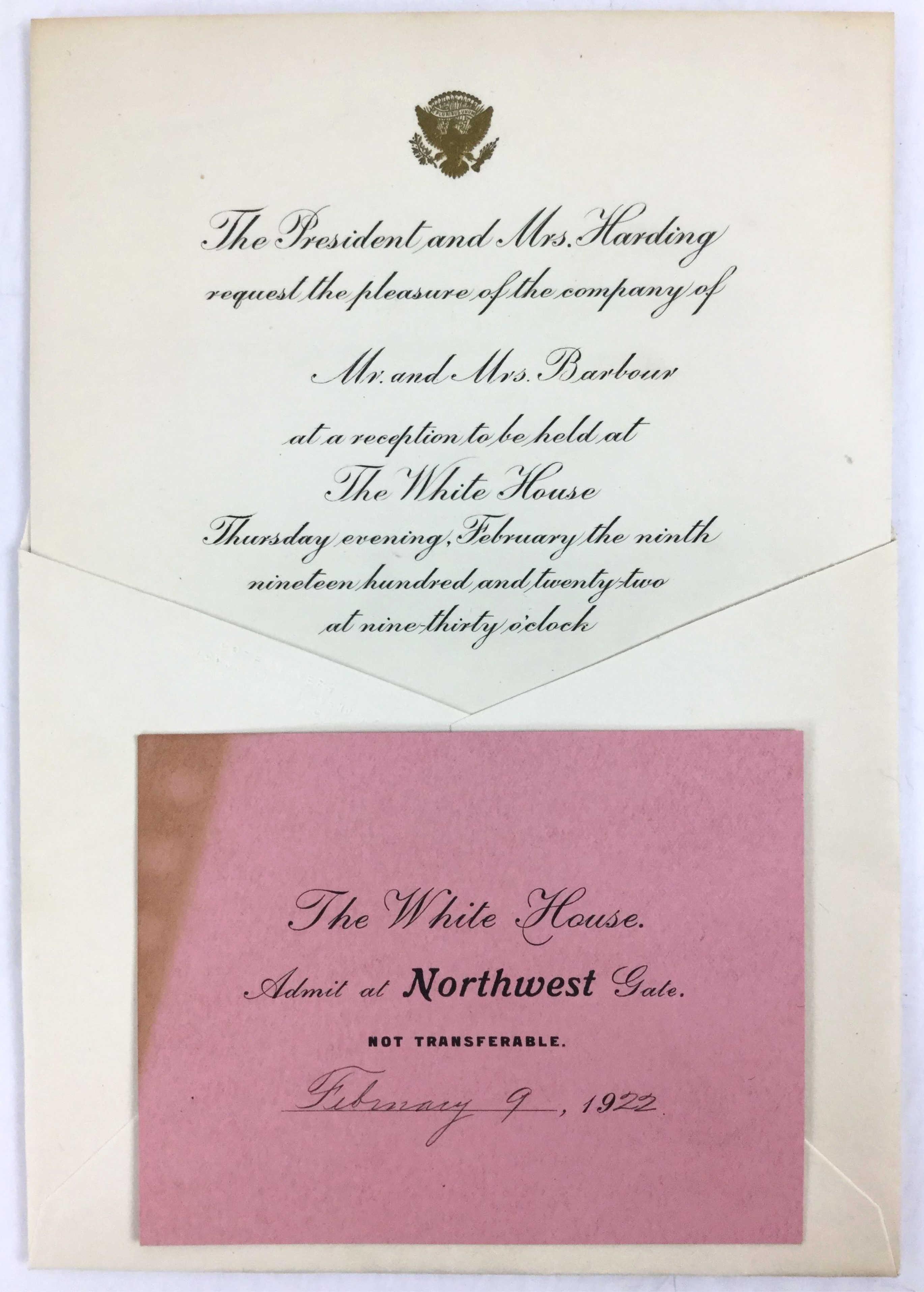 1922 President Harding White House Invitations