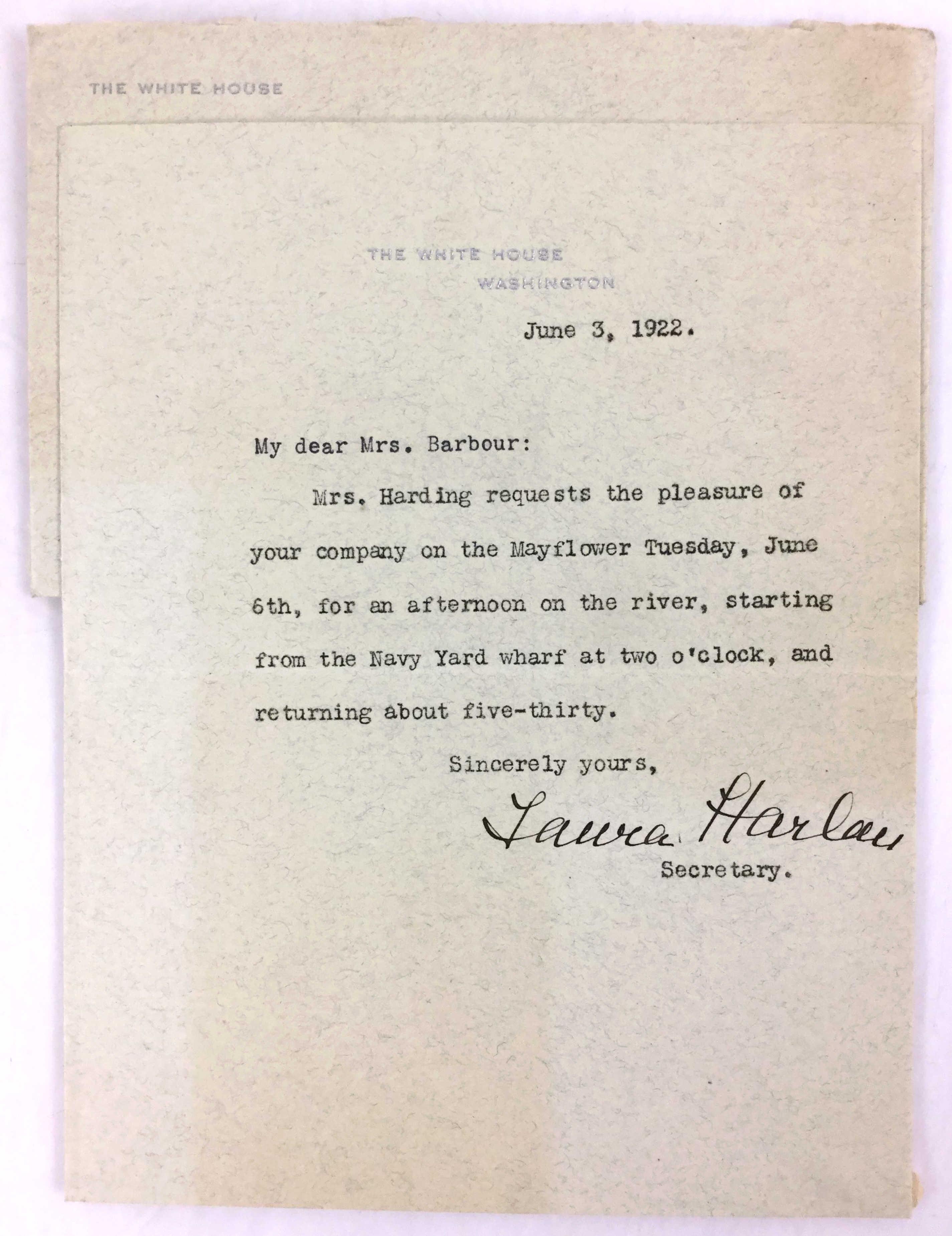 1922 President Harding White House Invitations