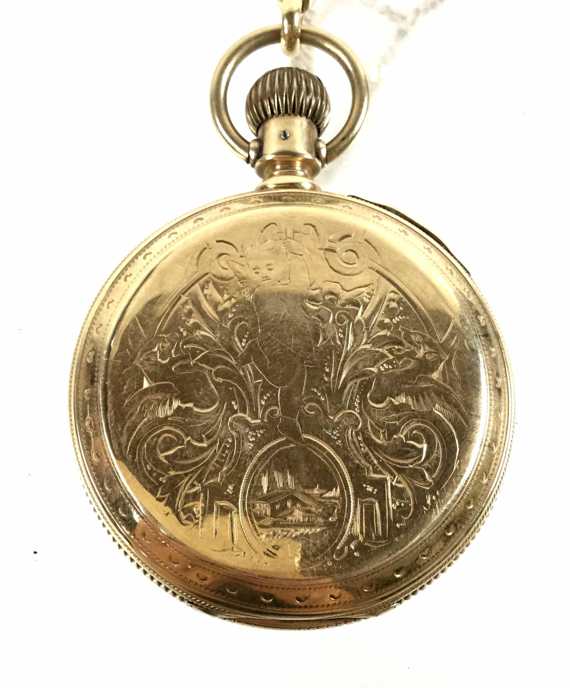 C.1887 Elgin 15j Pocket Watch 14k Gold Case