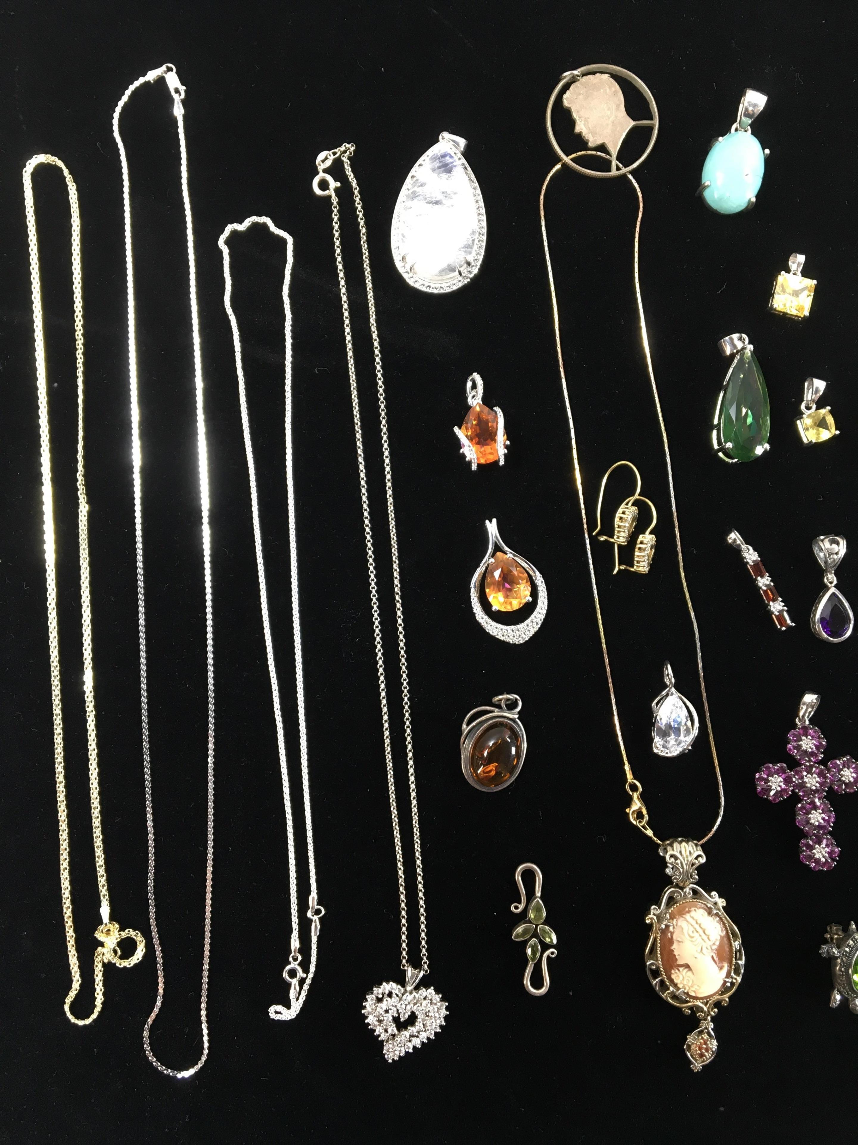 Assorted Sterling Brooches, Pendants & Necklaces